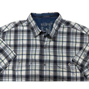 Kuhl Short Sleeve Button Down Men Large Blue Plaid Eluxur Performance Shirt